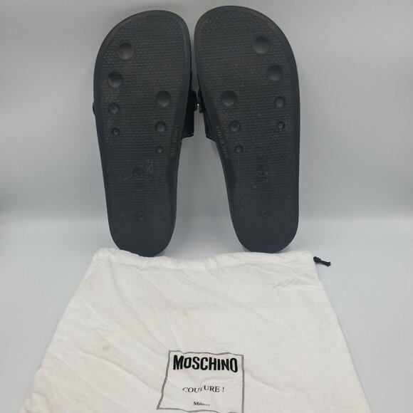 Size 10 Men\'s Moschino Couture Pool Slides Pvc Silver Lettering Black *WORN ONCE main image 7
